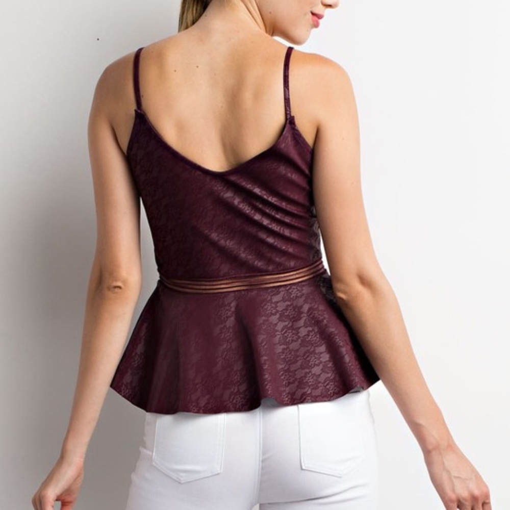 Last 1! NWT Faux Leather Lace Peplum top - Picture 4 of 6